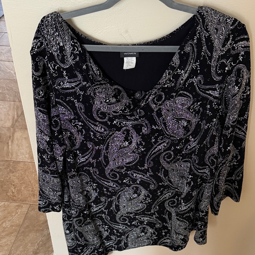 MSK Black and Silver Paisley Blouse